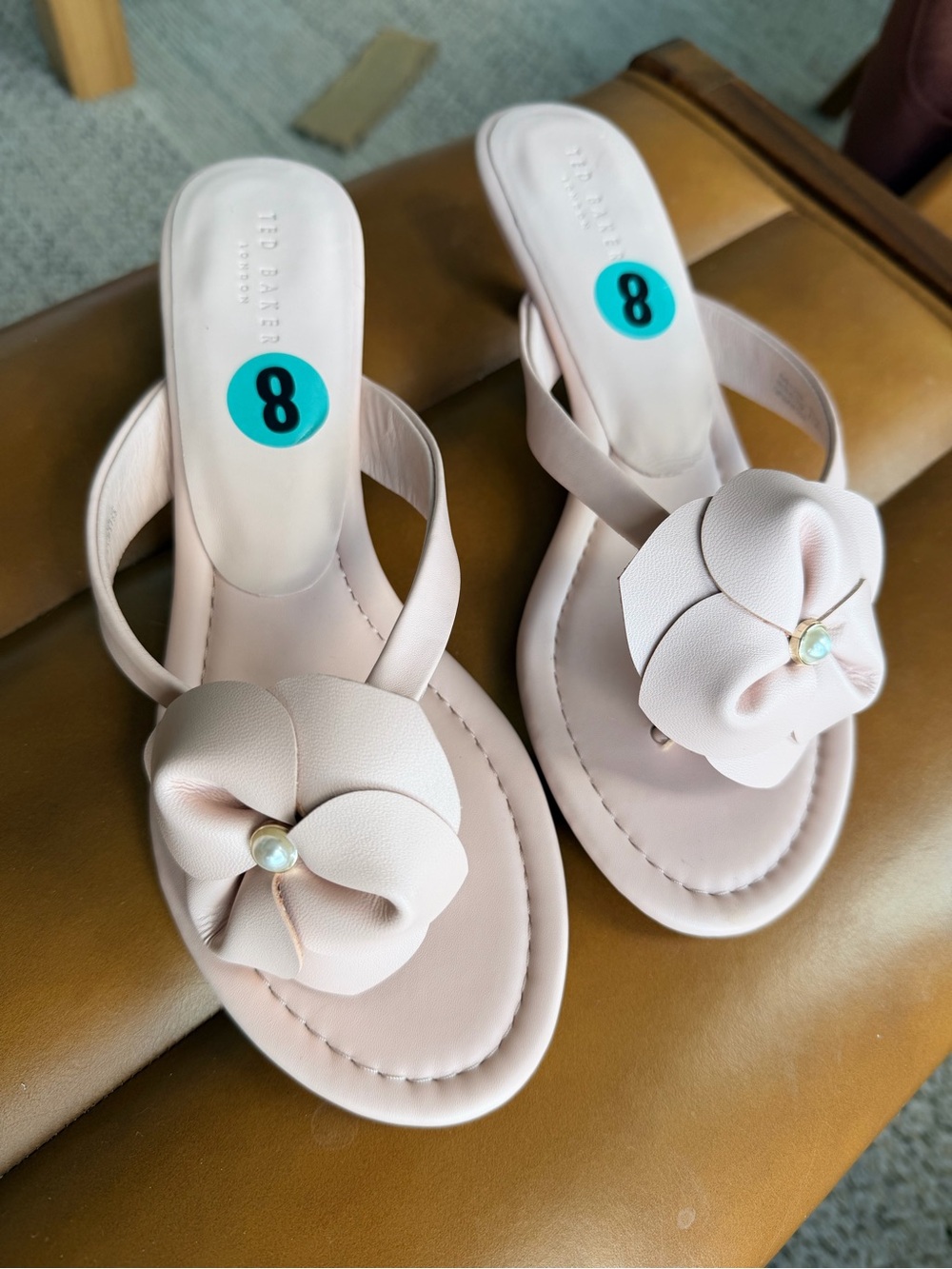 NWT Ted Baker Pale Pink Floral Pearl Slide Sandals